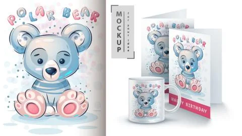 Set Cute Polar Bear Stickers Various Stock Vector (Royalty Free
