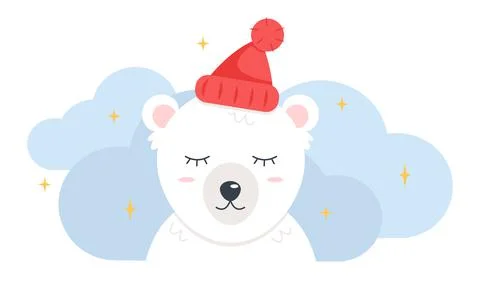 Cute polar bear in a red hat Stock Illustration