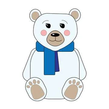 Cute polar bear sitting with blue scarf isolated on white background Stock Illustration