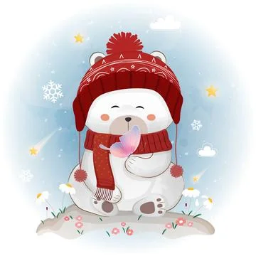 Cute polar bear in the winter. Stock Illustration