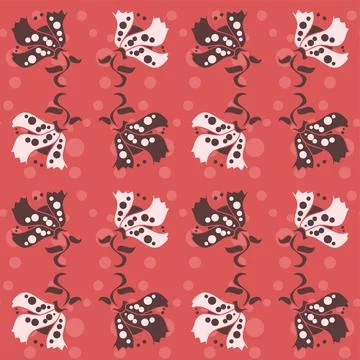 Cute Polka Dot Floral Repeat Pattern On Salmon Pink Stock Illustration