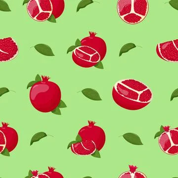 Cute pomegranate seamless pattern. Flat vector illustration Stock Illustration