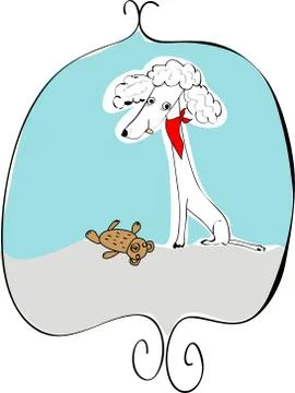 Cute poodle with toy bear - vector illustration Stock Illustration