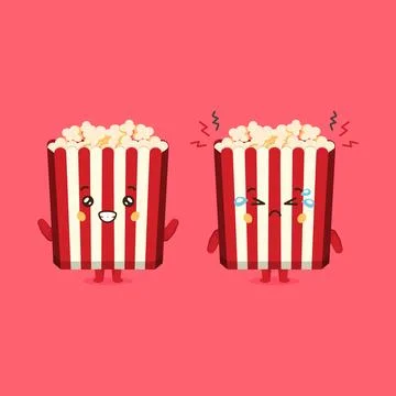 Cute Pop Corn Characters Smiling and Sad Stock Illustration