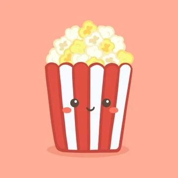 Cute Pop Corn Popcorn in Red Bucket Box Cinema Snack Vector Stock Illustration
