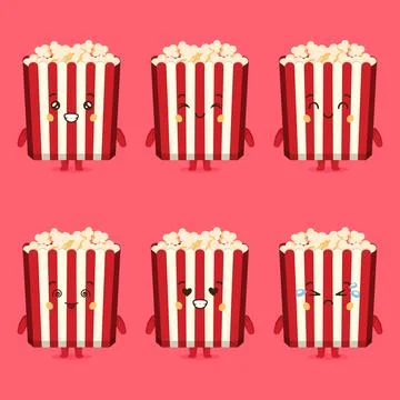 Cute Pop Corn with Various Expression Stock Illustration