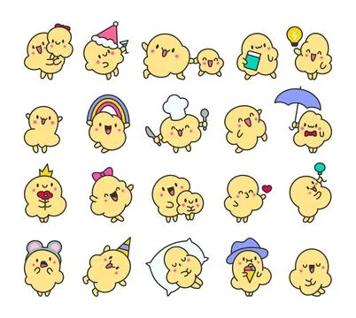 Cute popcorn character in different poses. Stock Illustration