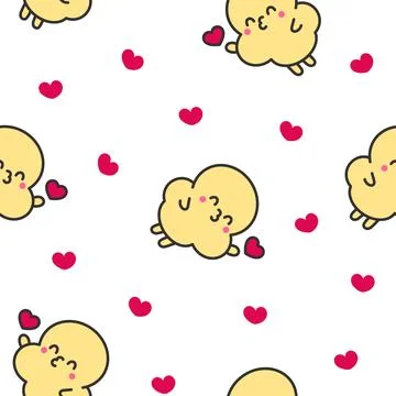 Cute popcorn character. Seamless pattern. Stock Illustration