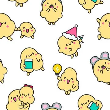 Cute popcorn character. Seamless pattern. Stock Illustration