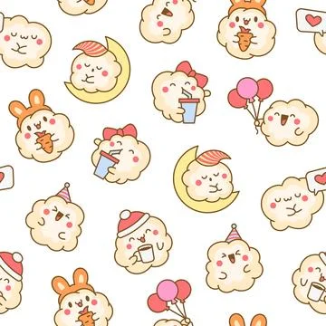 Cute popcorn with a smile. Seamless pattern. Stock Illustration