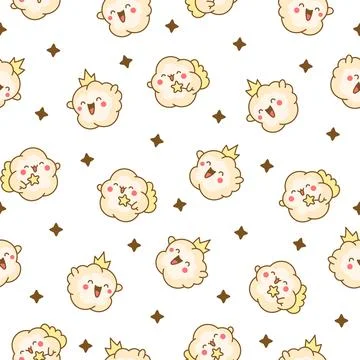 Cute popcorn with a smile. Seamless pattern. Stock Illustration