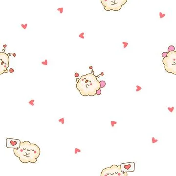 Cute popcorn with a smile. Seamless pattern. Stock Illustration