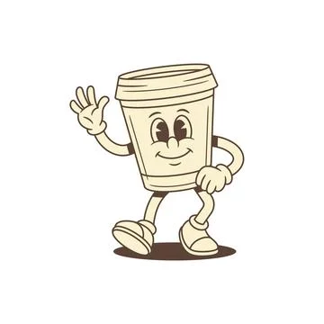 Cute positive coffee paper cup cartoon character hi hello contoured vector .. Stock Illustration
