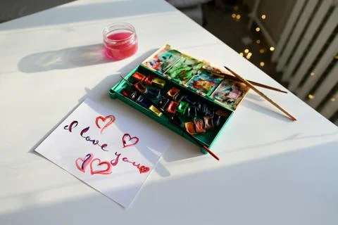Cute postcard with declaration of love in calligraphic style res Stock Photos