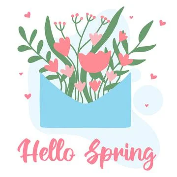 Cute postcard with an envelope with flowers Stock Illustration