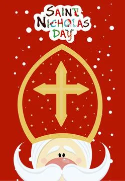 Cute postcard for Saint Nicholas Sinterklaas - greeting card or banner. Vecto Stock Illustration