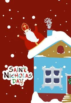 Cute postcard for Saint Nicholas Sinterklaas - greeting card or banner. Vecto Stock Illustration