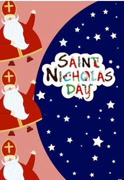 Cute postcard for Saint Nicholas Sinterklaas - greeting card or banner. Vecto Stock Illustration