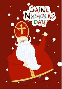 Cute postcard for Saint Nicholas Sinterklaas - greeting card or banner. Vecto Stock Illustration