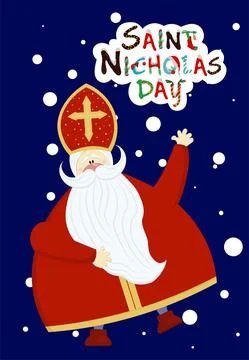 Cute postcard for Saint Nicholas Sinterklaas - greeting card or banner. Vecto Stock Illustration