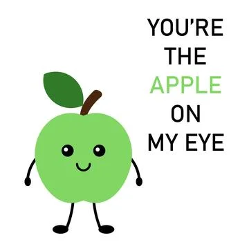 Cute postcard, vector. Apple cartoon cute character. The inscription You're.. Stock Illustration