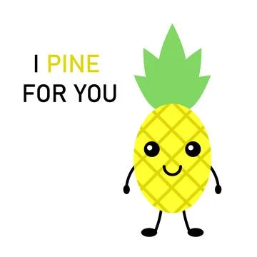 Cute postcard, vector. Pineapple cartoon cute character. The inscription I .. Stock Illustration