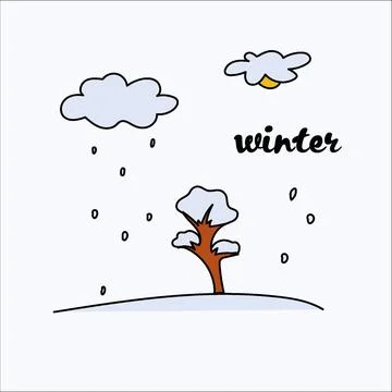 Cute postcard, winter snow clouds, sun peeking out Stock Illustration