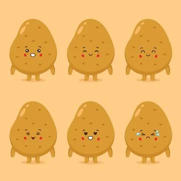 Cute Potato with Various Expression Stock Illustration