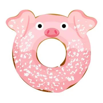 Cute powdered pig donut vector illustration Stock Illustration
