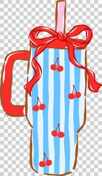 Cute Preppy Tumbler Cherry Pattern Whimsical Hand Drawn Illustrazione stock