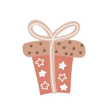 Cute present with bow, cartoon gift box for kids print flat design. Template Stock Illustration