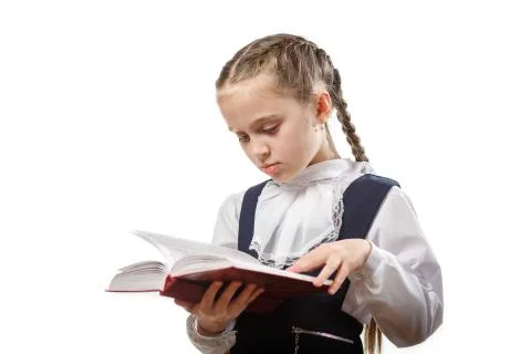 Cute Primary Learner Hold Open Book Copyspace Stock Photos