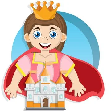 Cute princess with a castle. Stock Illustration