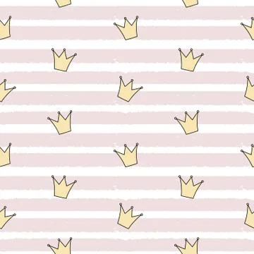Cute Princess Crown Seamless Pattern Background Vector Illustration Stock Illustration