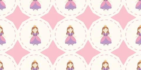 Cute princess pattern with pink and white background hearts and diamonds Stock Illustration