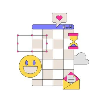 Cute print in 90s retro pc style with window panel, smile, email etc. Trendy y2k Stock Illustration