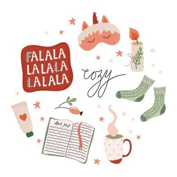 Cute print with cozy Winter elements Stock Illustration