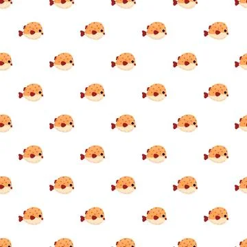 Cute puffer fish cartoon characters seamless pattern Stock Illustration