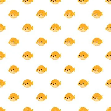 Cute puffer fish cartoon pattern on white background Stock Illustration