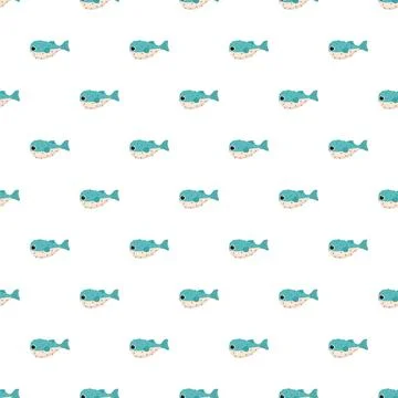 Cute puffer fish seamless ocean animal pattern イラスト素材