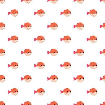 Cute pufferfish cartoon seamless pattern white background Stock Illustration