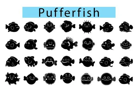 Cute Pufferfish vector art, Pufferfish silhouette graphics Stock Illustration