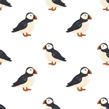 Cute puffin birds seamless pattern Stock Illustration