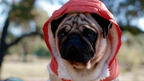 Cute pug in the costume of devil Stock Footage 96243560