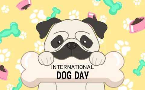 Cute pug dog holding bone Stock Illustration