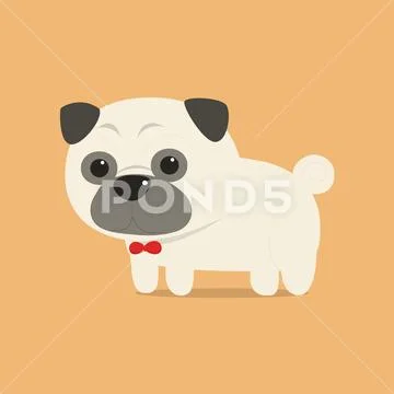 Cute Pug Dog with red ribbon on neck Stock Illustration