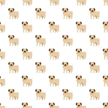 Cute pug dogs seamless pattern on white background Illustrazione stock