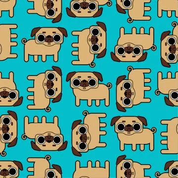 Cute Pug pattern seamless. nice dog background. Pet vector texture Stock Illustration