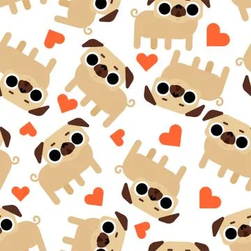 Cute Pug pattern seamless. nice dog background. Pet vector texture Illustrazione stock