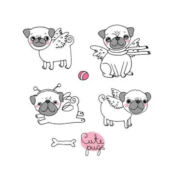 Cute Pugs. Dogs. Stock Illustration